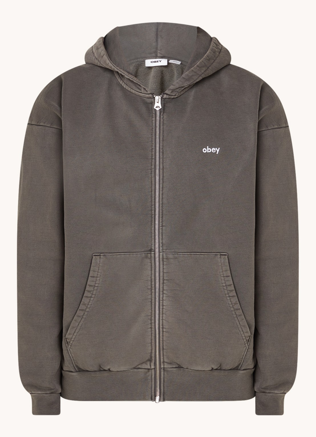 Obey Lowercase sweatvest met logoborduring - voorkant donkergrijs