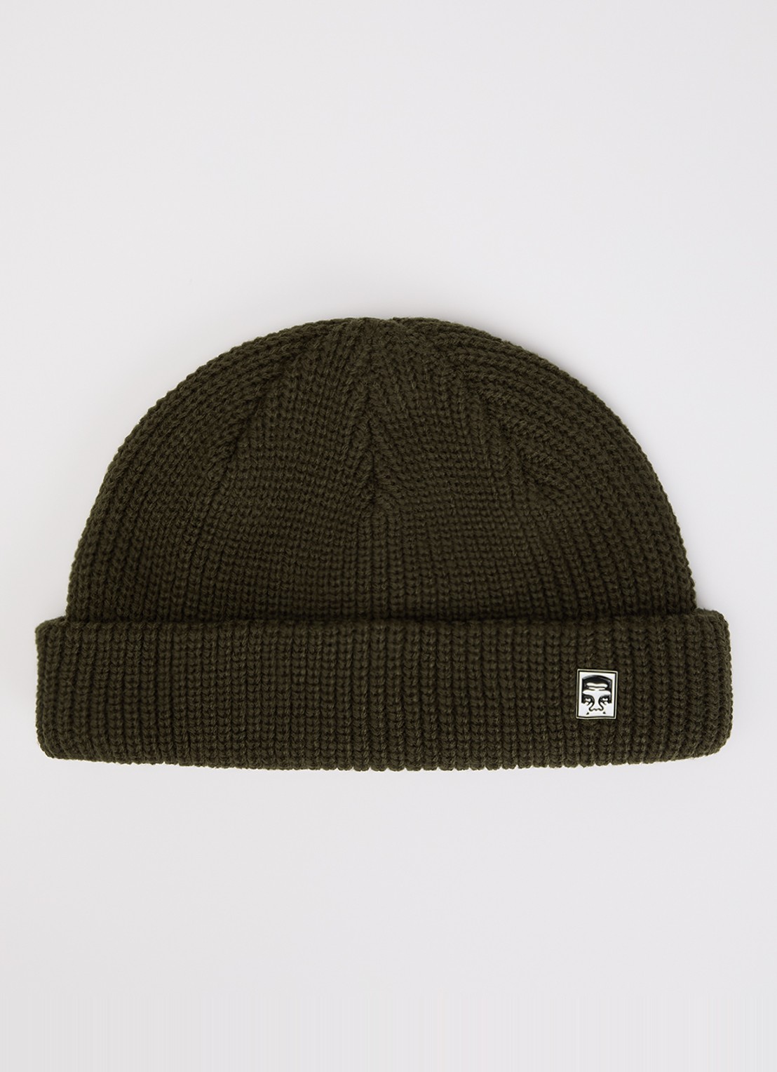 Obey Micro ribgebreide muts met logo - voorkant bronsgroen