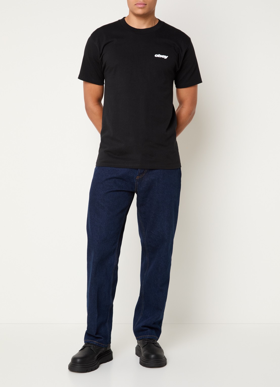 Obey Mid waist straight leg jeans met donkere wassing - voorkant 5 indigo