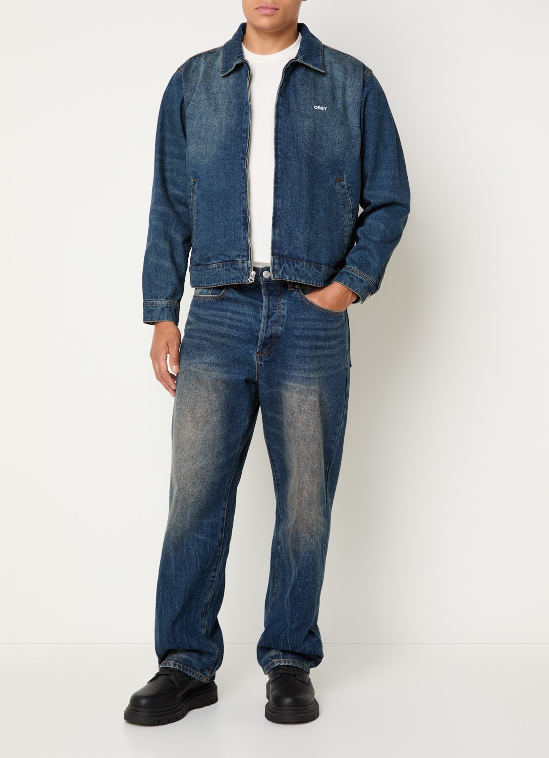 Obey Mid waist straight leg jeans met medium wassing - voorkant 5 indigo