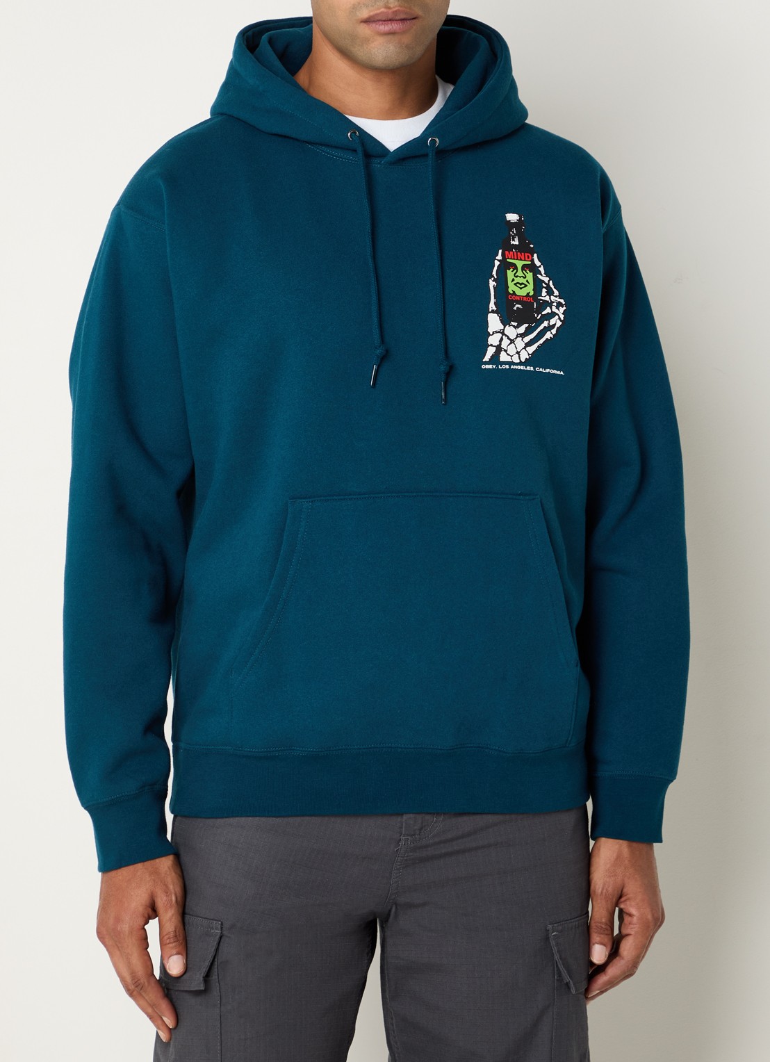 Obey Mind Control hoodie met logo- en backprint - achterkant petrol