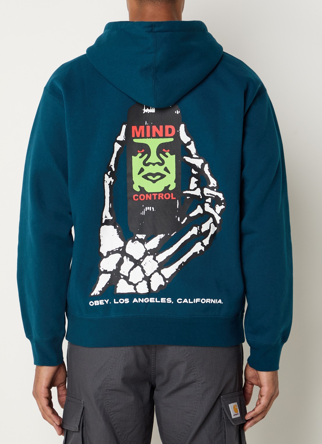 Obey Mind Control hoodie met logo- en backprint - detail 4 petrol