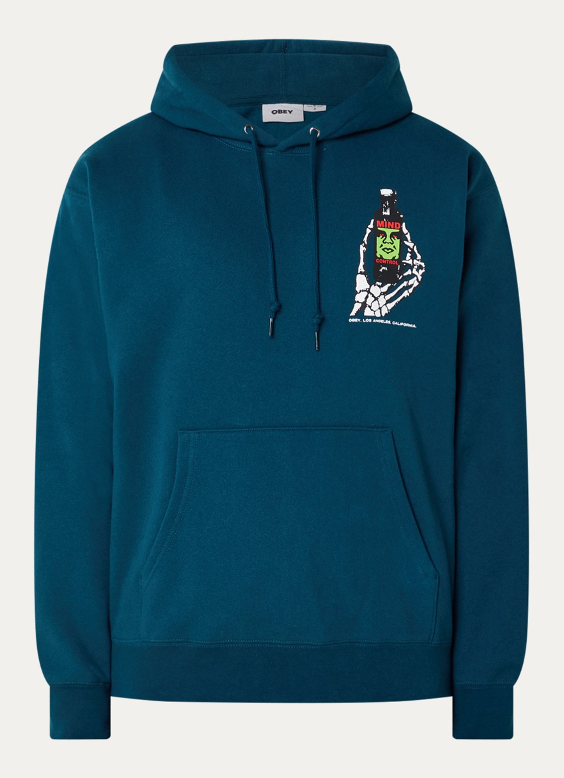 Obey Mind Control hoodie met logo- en backprint - voorkant 2 petrol