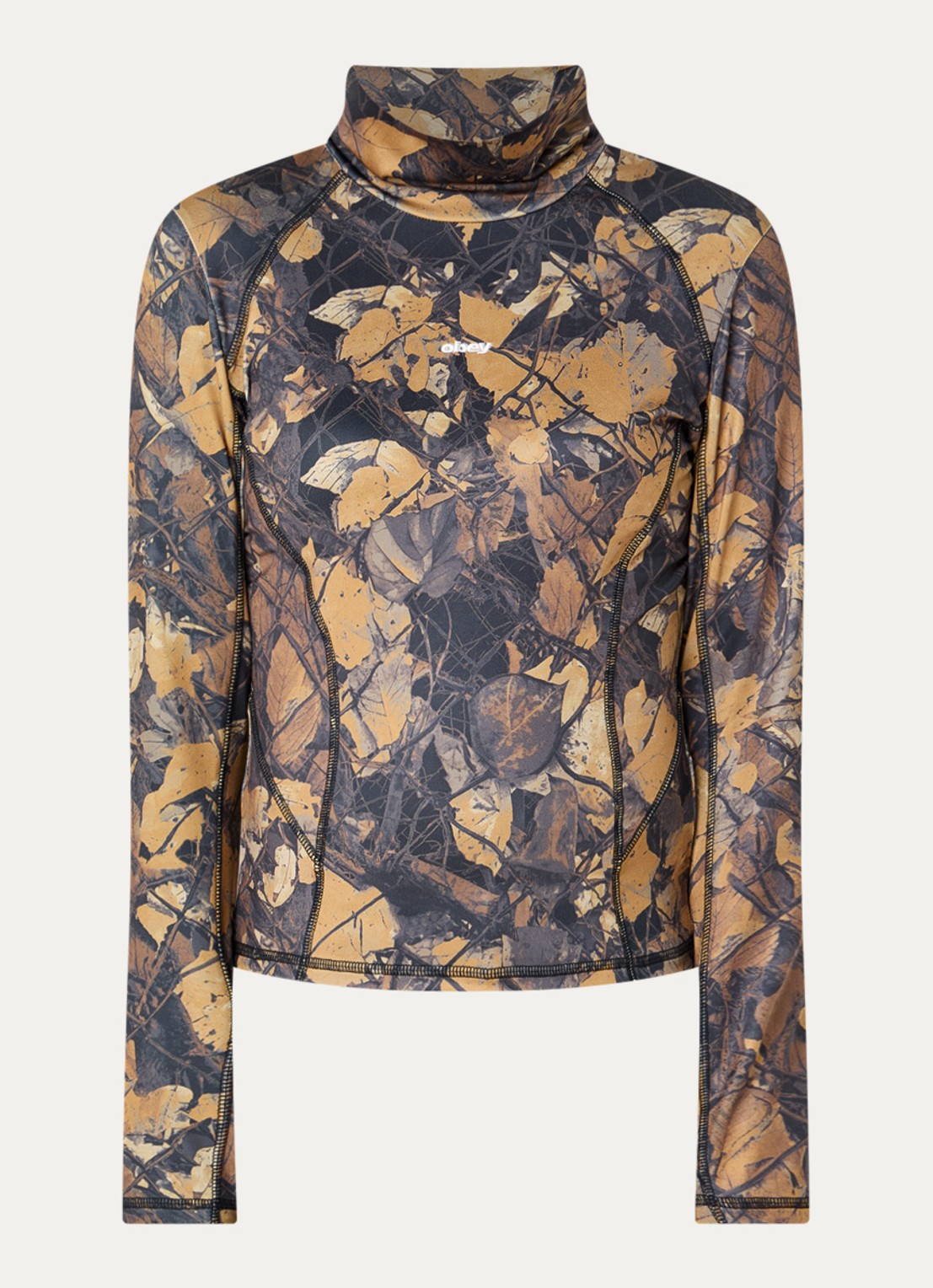 Obey Nalia top met col en print - voorkant 2 okergeel
