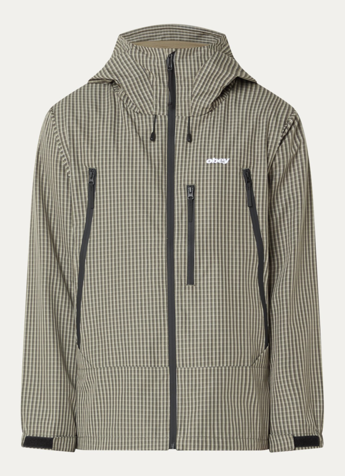 Obey Obsidian windjack met ruitdessin - voorkant legergroen