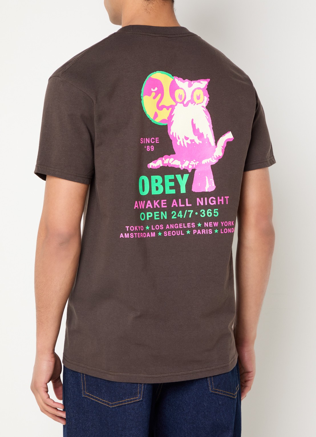 Obey Owl T-shirt met logo- en backprint - detail 4 donkerbruin
