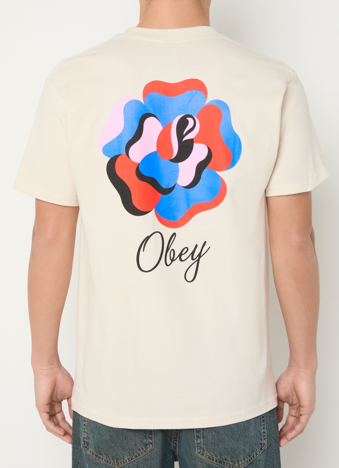 Obey Paper Rose T-shirt met logo- en backprint - detail 3 creme