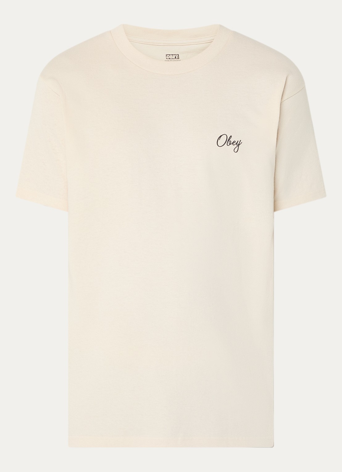 Obey Paper Rose T-shirt met logo- en backprint - voorkant creme