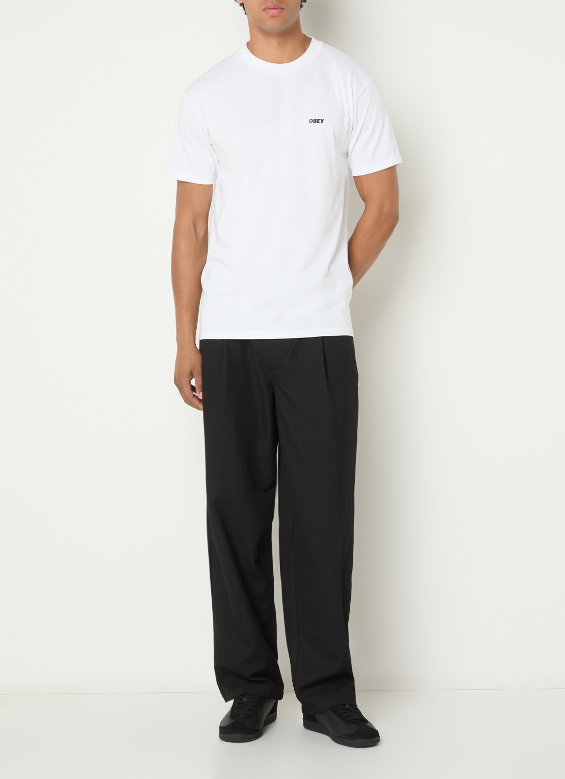 Obey Pastures T-shirt met logo- en backprint - voorkant 3 wit
