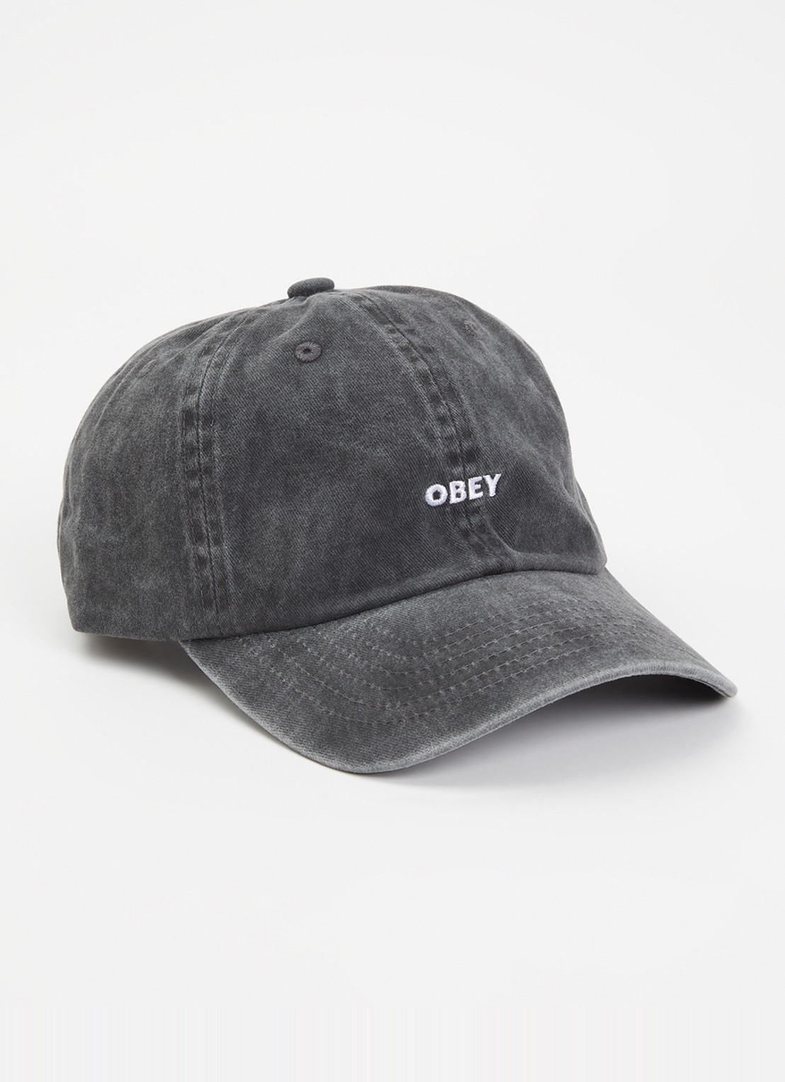 Obey Pet van denim met logoborduring - voorkant antraciet