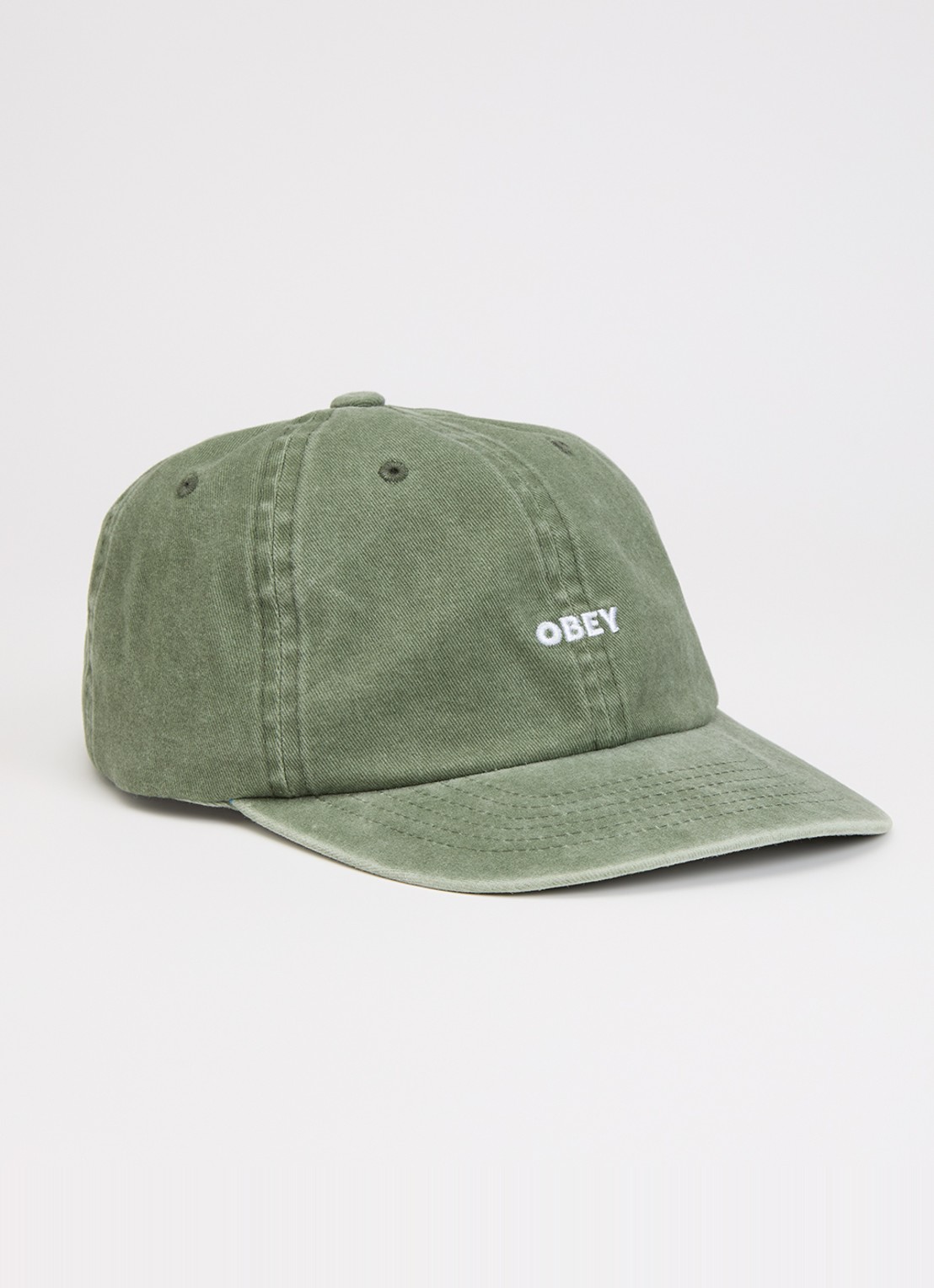 Obey Pet van denim met logoborduring - voorkant 2 olijfgroen