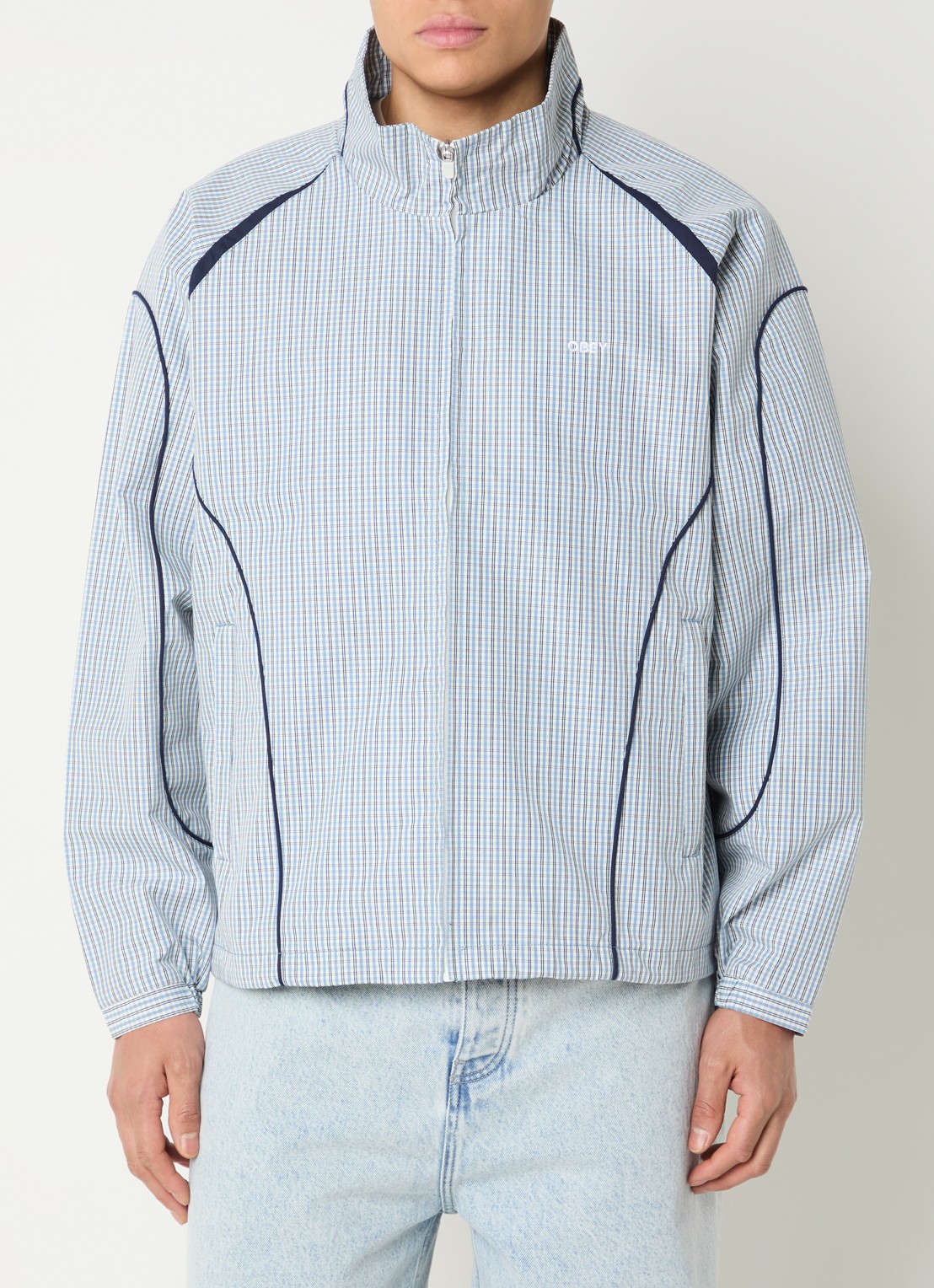 Obey Practice windjack met ruitdessin - detail 4 blauw