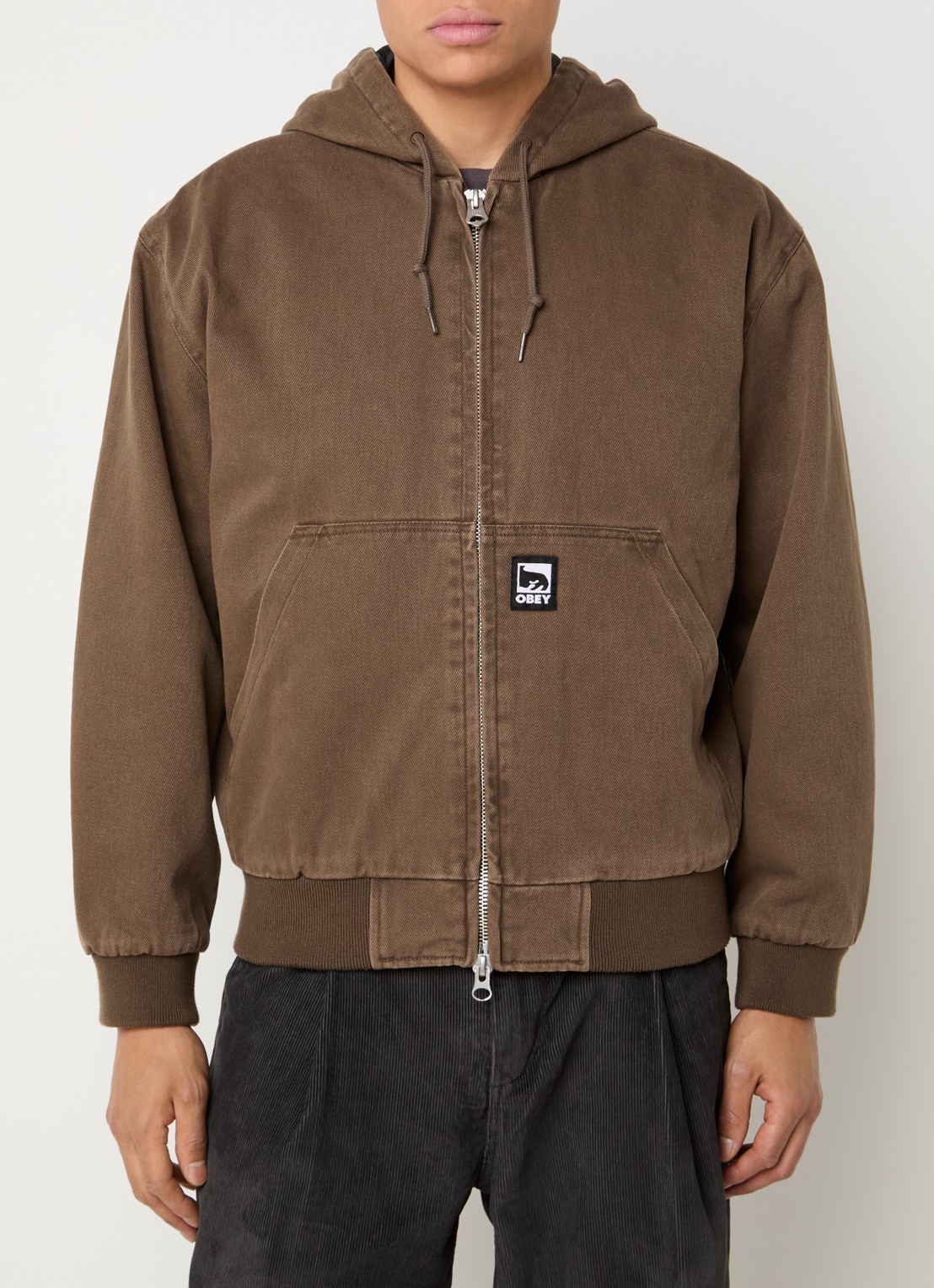 Obey Randy gewatteerd jack met logo- en backprint - detail 3 bruin