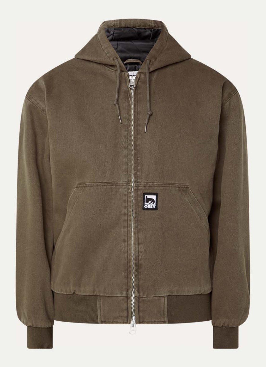 Obey Randy gewatteerd jack met logo- en backprint - voorkant bruin