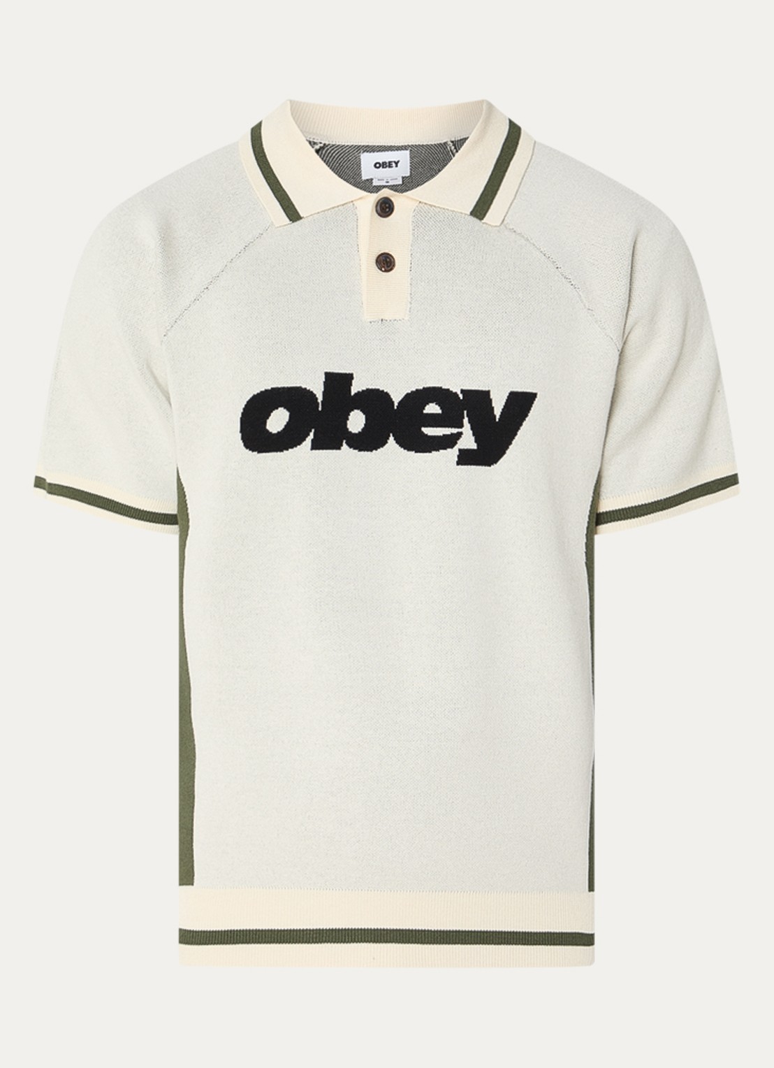 Obey Regular fit fijngebreide polo met logo - voorkant beige