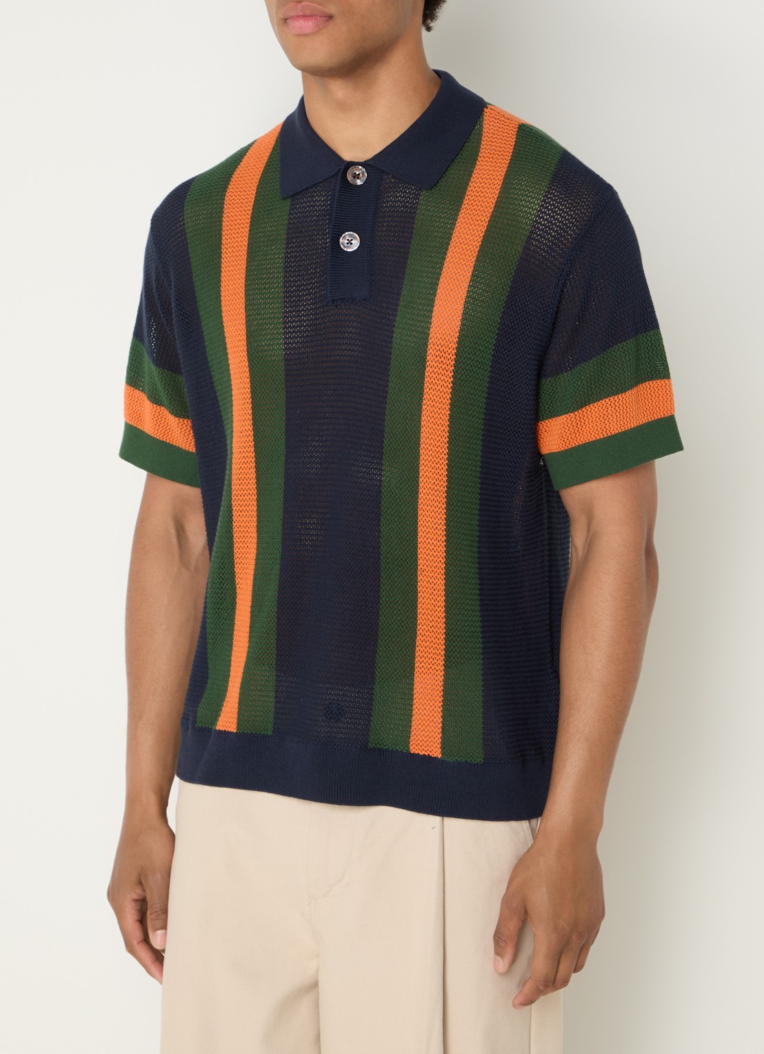Obey Regular fit polo met streepprint - detail 4 donkerblauw