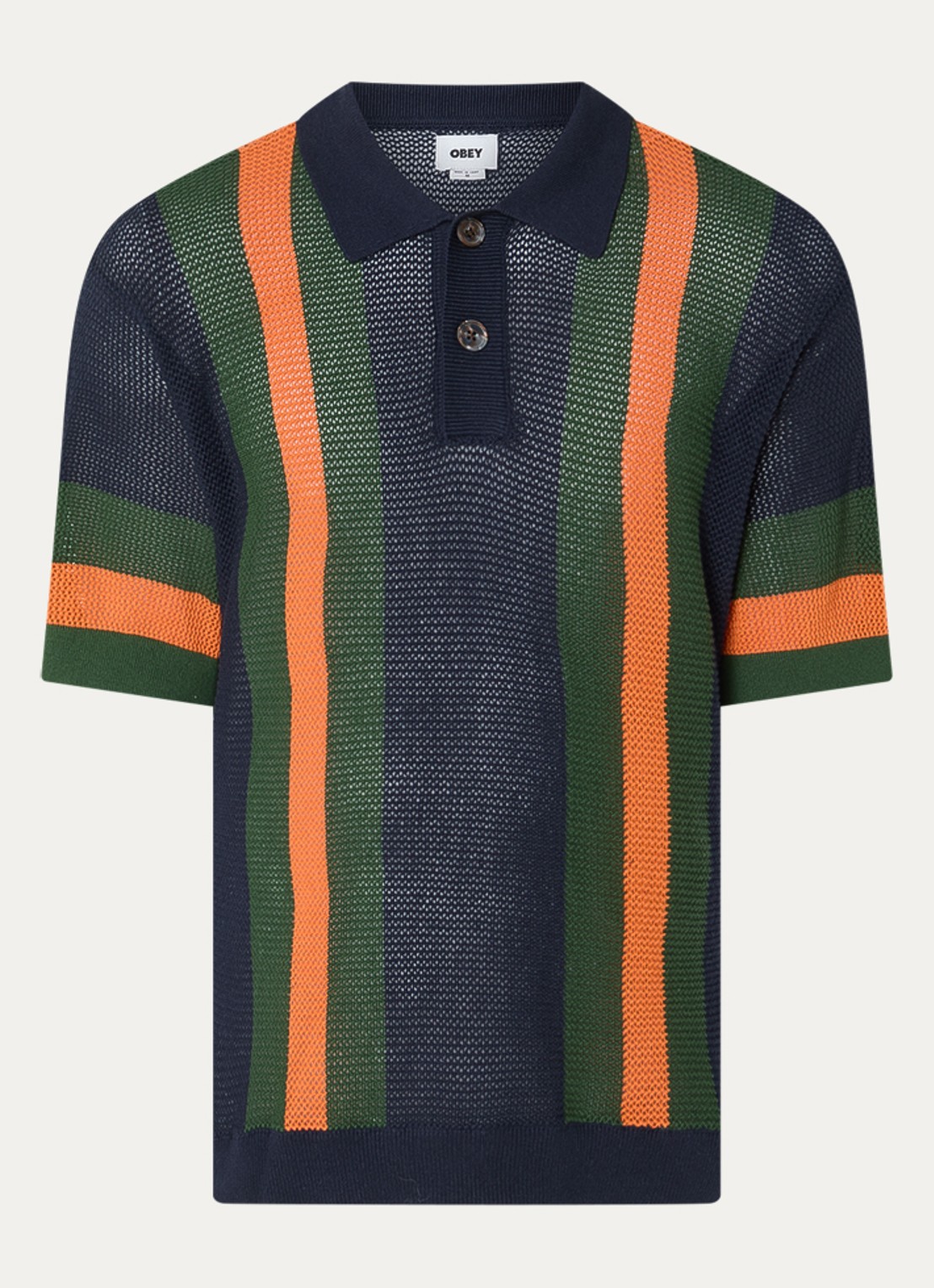 Obey Regular fit polo met streepprint - voorkant 2 donkerblauw