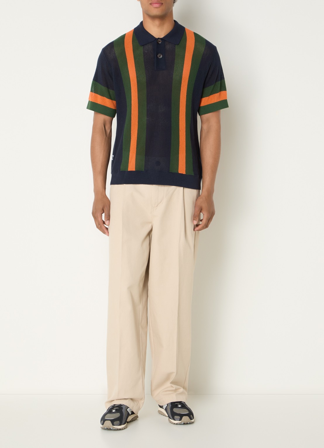 Obey Regular fit polo met streepprint - voorkant 3 donkerblauw