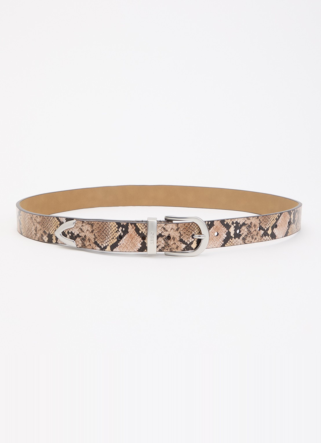 Obey Riem van leer met slangenprint - voorkant beige