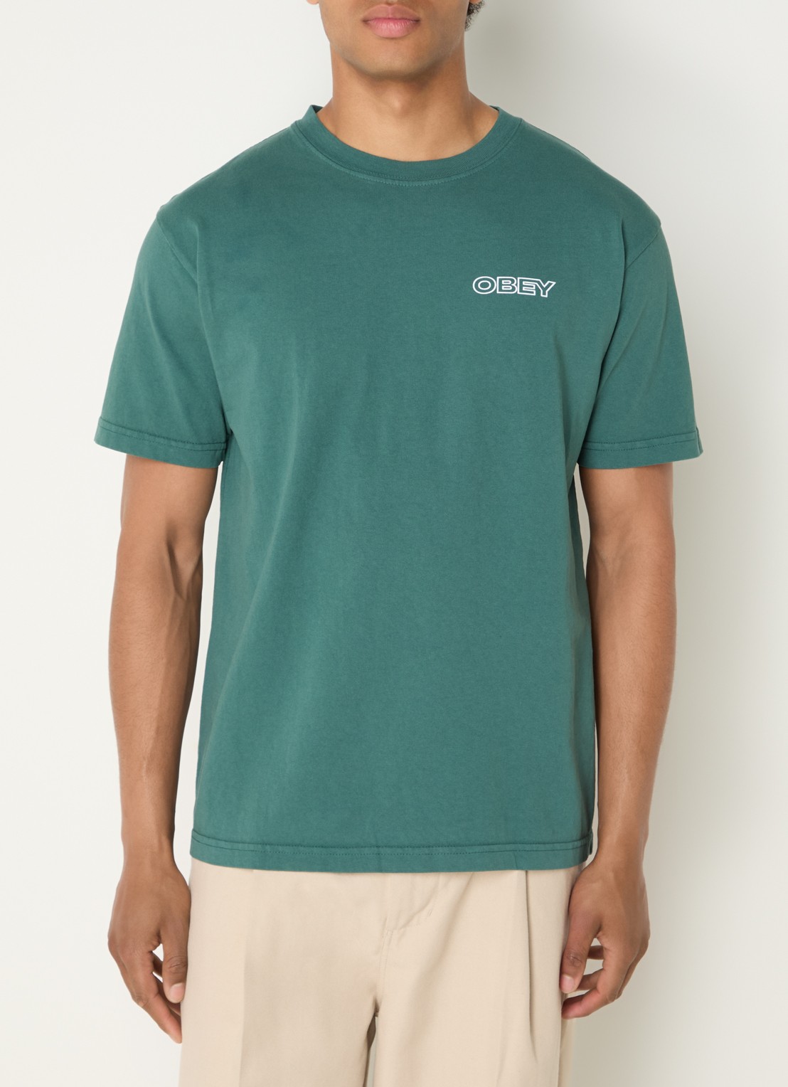 Obey Ripple T-shirt met logo- en backprint - achterkant groen