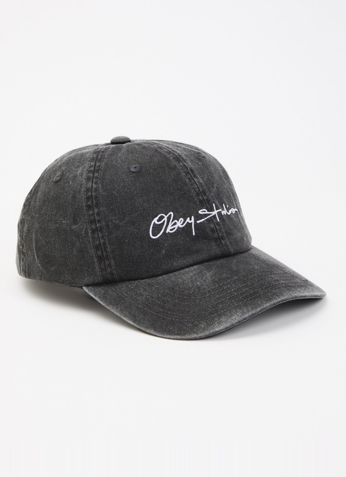 Obey Signature 6 Panel pet met logoborduring - voorkant zwart