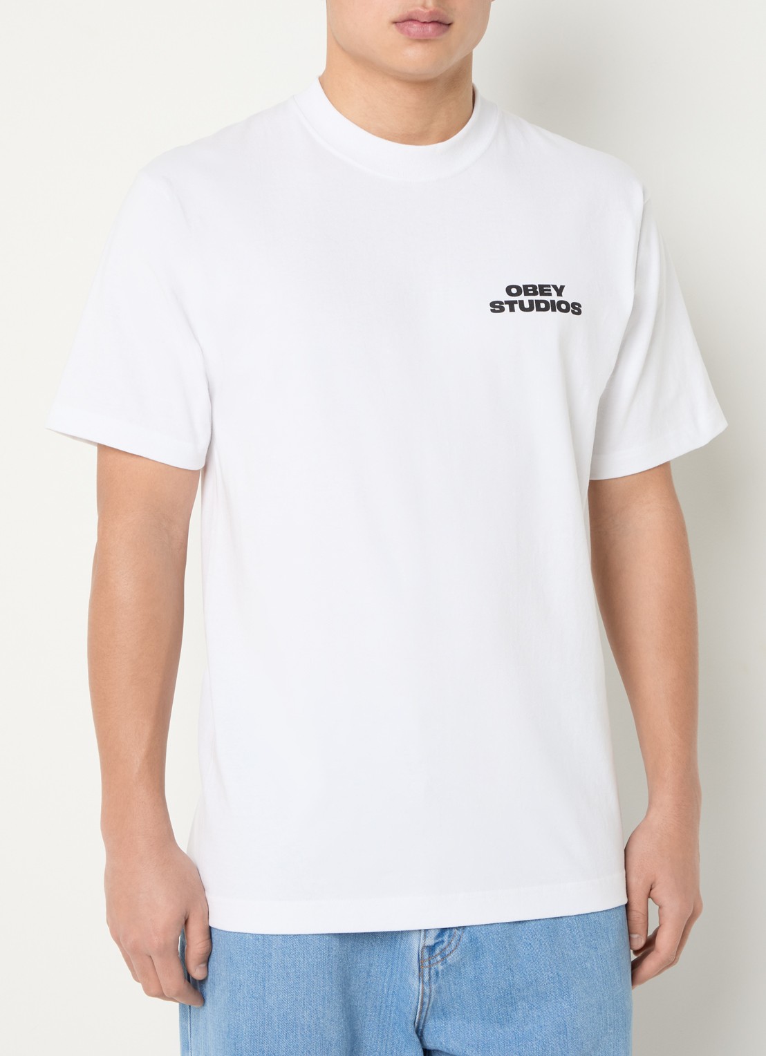 Obey Sky Face T-shirt met logo- en backprint - achterkant 4 wit