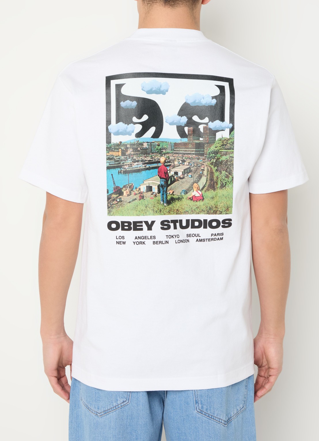 Obey Sky Face T-shirt met logo- en backprint - detail 3 wit