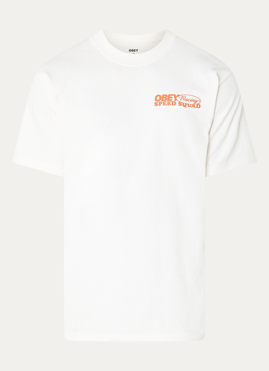 Obey Speed Squad T-shirt met logo- en backprint - voorkant gebroken wit