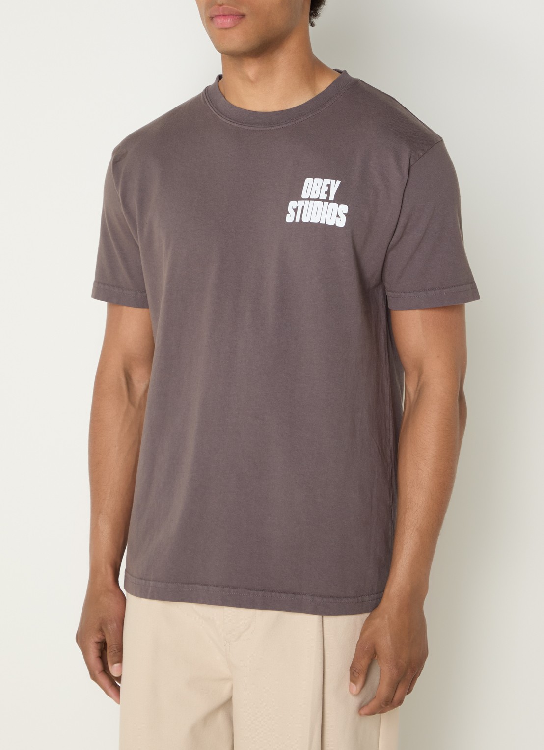 Obey Stamped T-shirt met logo- en backprint - achterkant 3 zwart