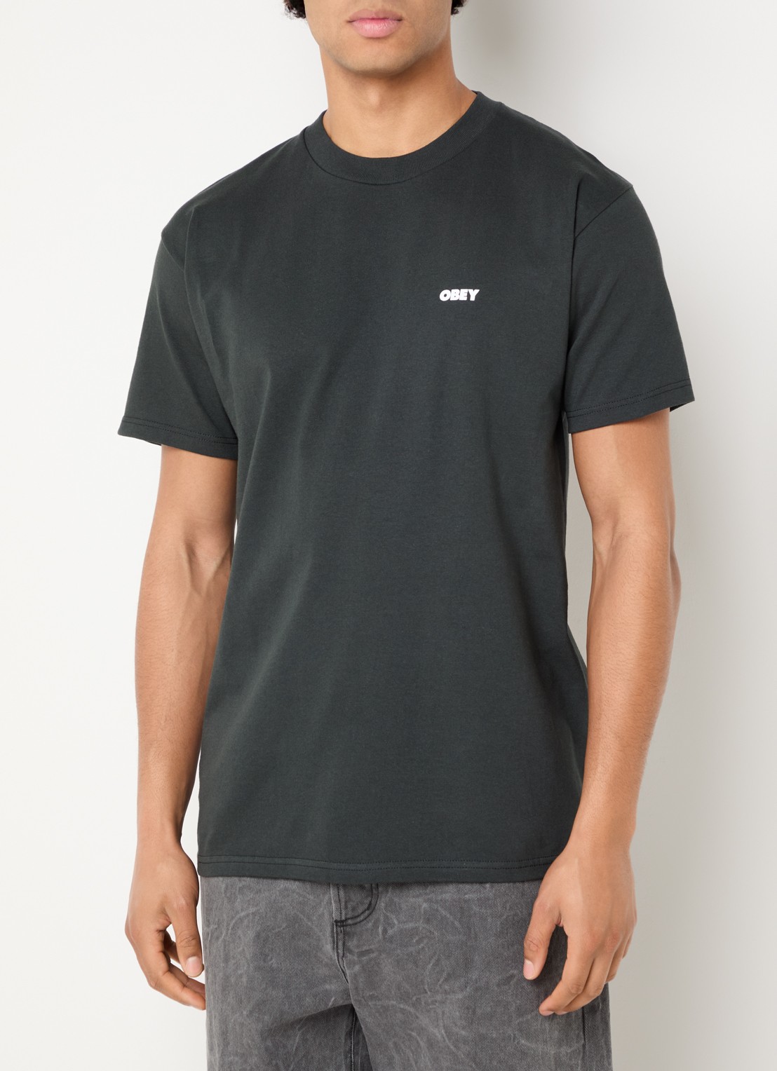 Obey Steady Mobbin T-shirt met logo- en backprint - achterkant 4 antraciet