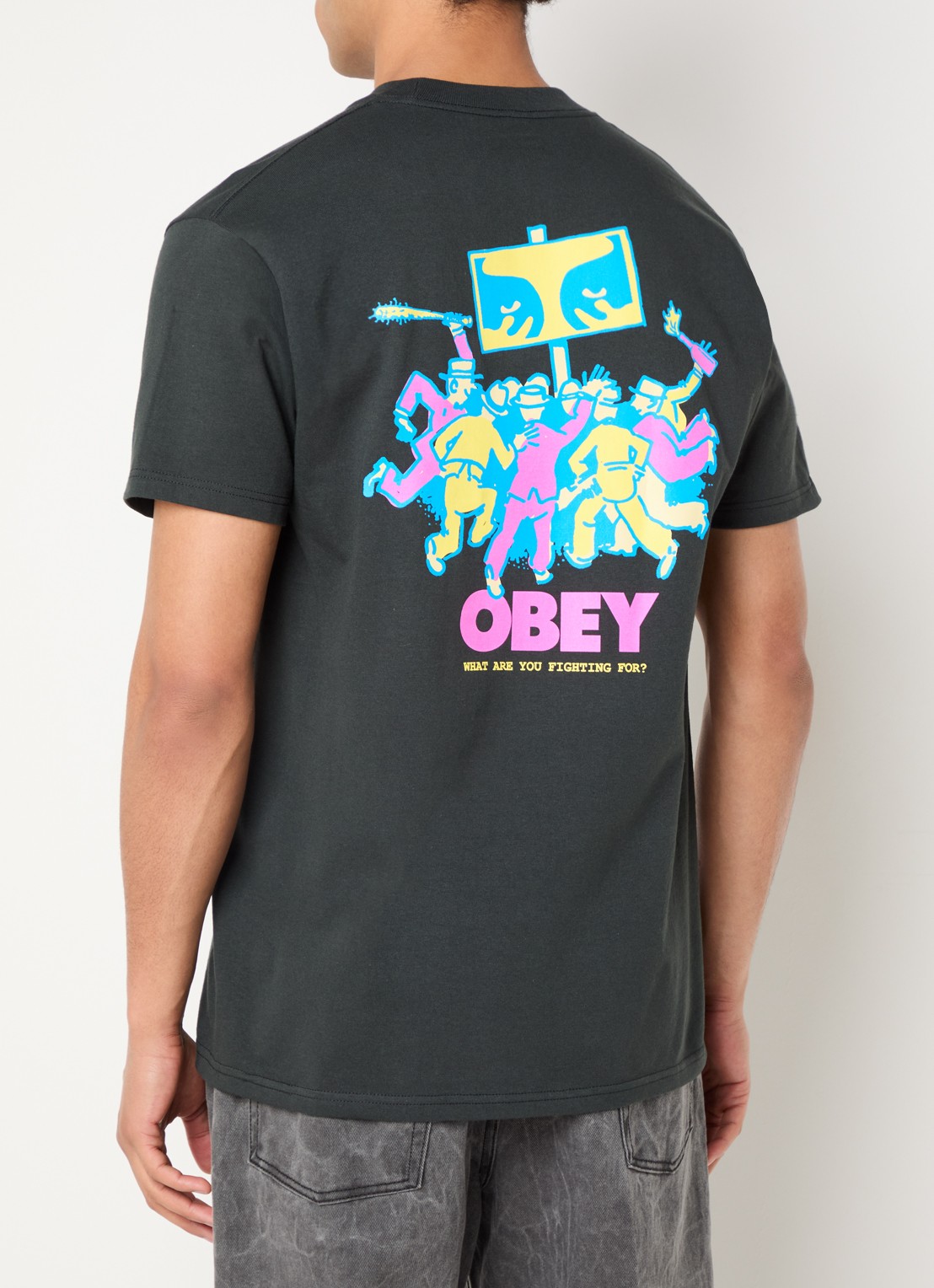 Obey Steady Mobbin T-shirt met logo- en backprint - detail antraciet