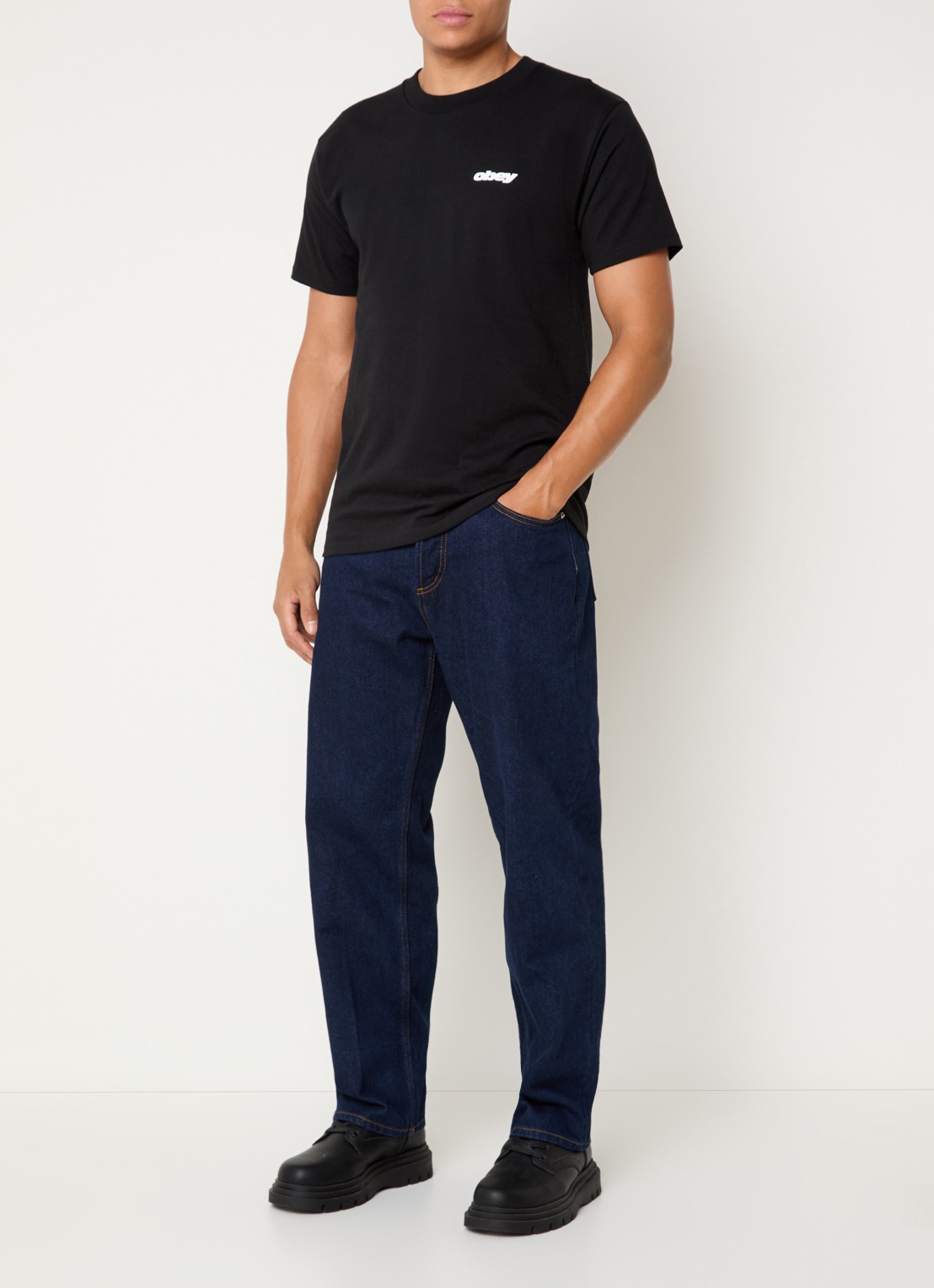 Obey T-shirt met logo en backprint - voorkant 4 zwart