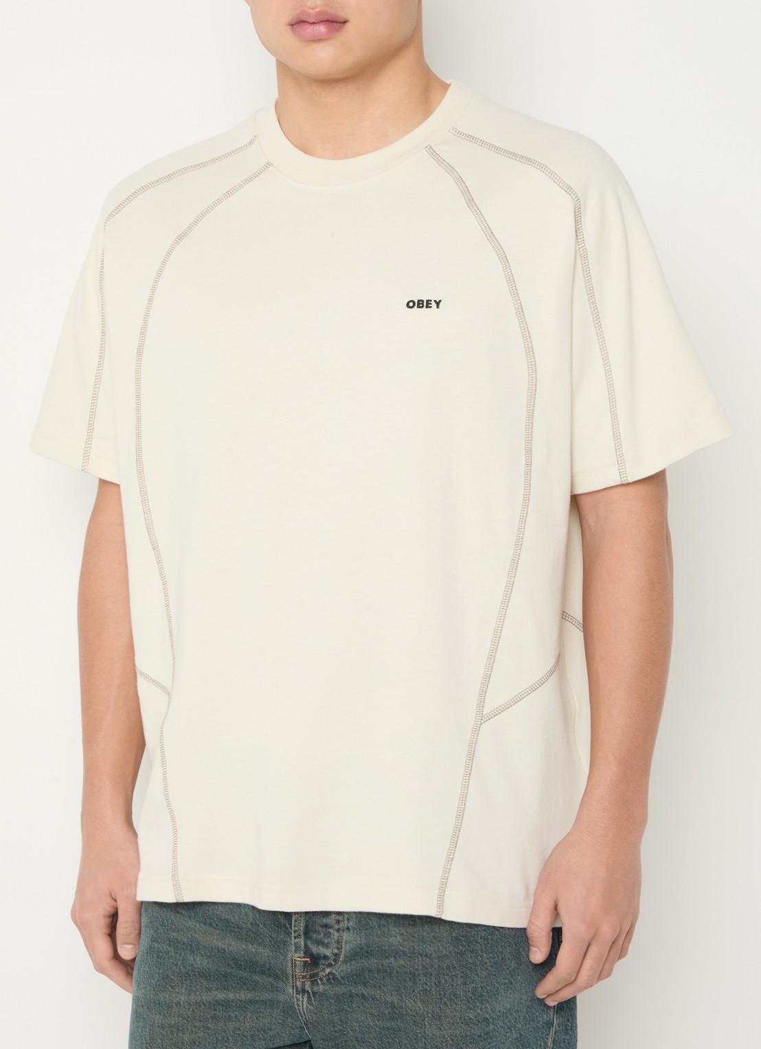 Obey T-shirt met logo - detail 4 beige
