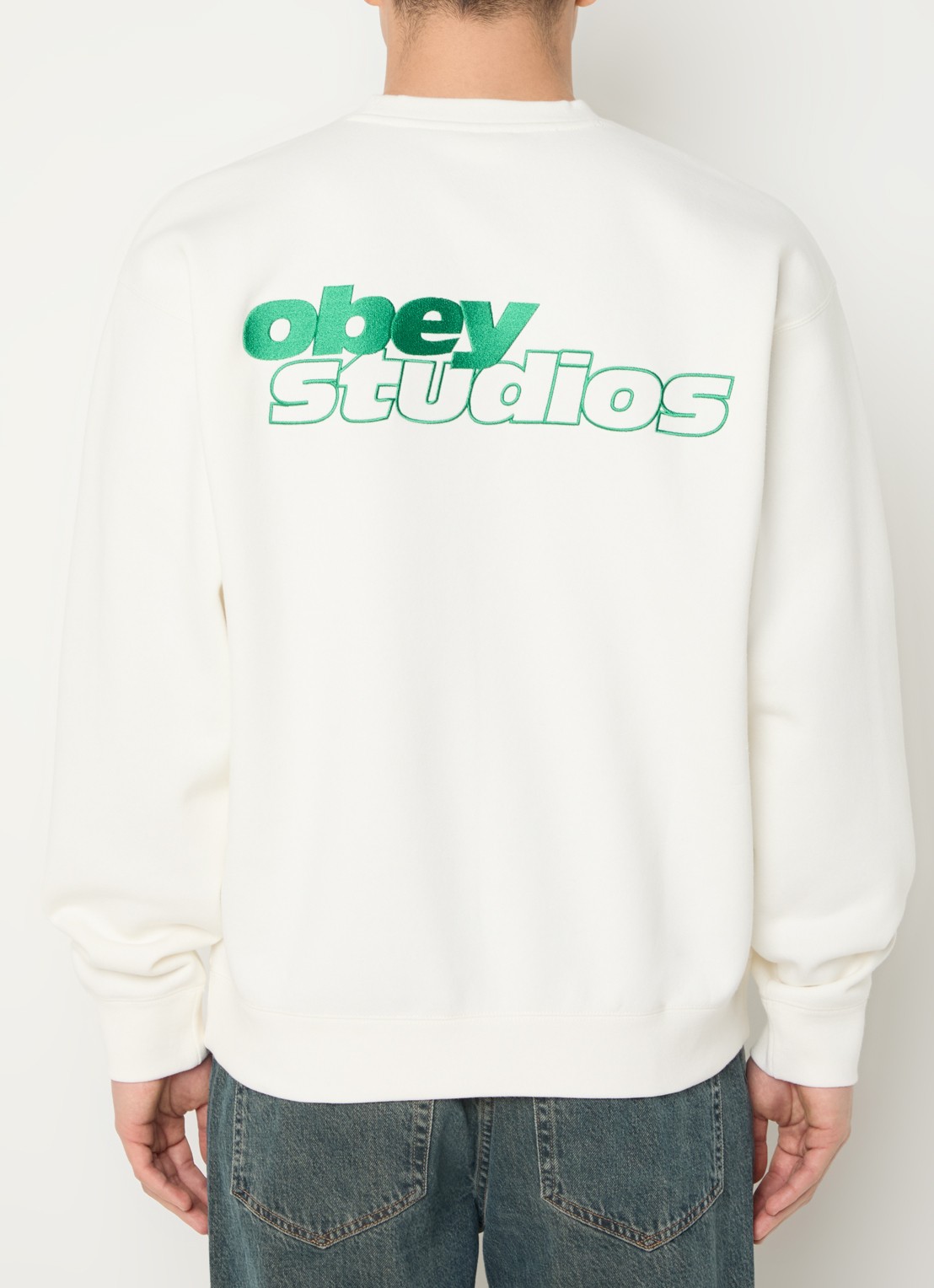Obey Tonic sweater met logoborduring - detail 4 gebroken wit