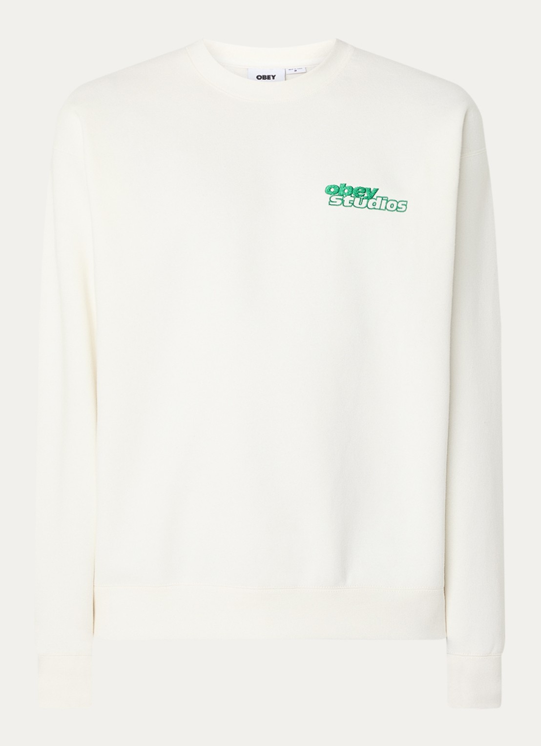 Obey Tonic sweater met logoborduring - voorkant gebroken wit