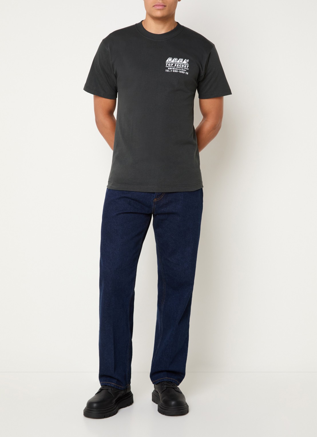 Obey Top Secret T-shirt met front- en backprint - voorkant 2 antraciet