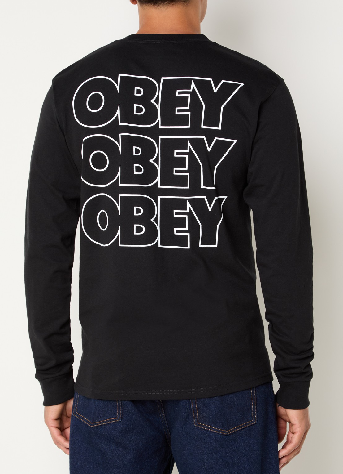 Obey Treble long sleeve met logo- en backprint - detail zwart