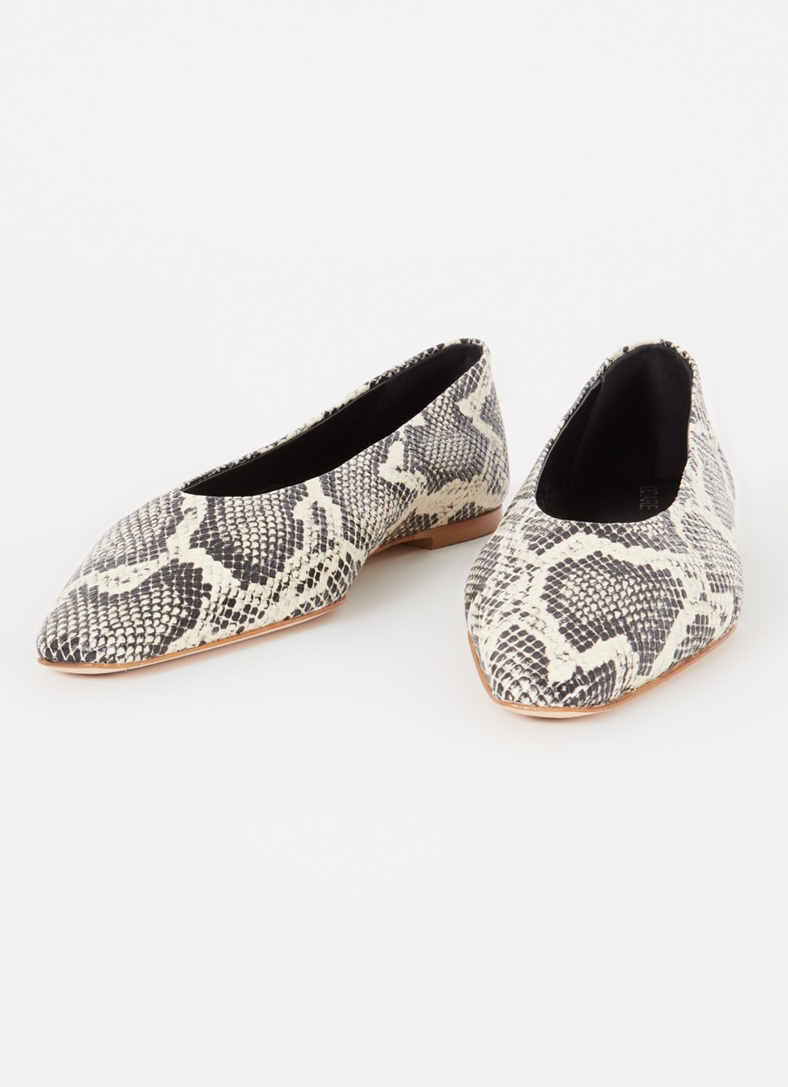 Odare Bilboa ballerina van leer met slangenprint - detail gebroken wit