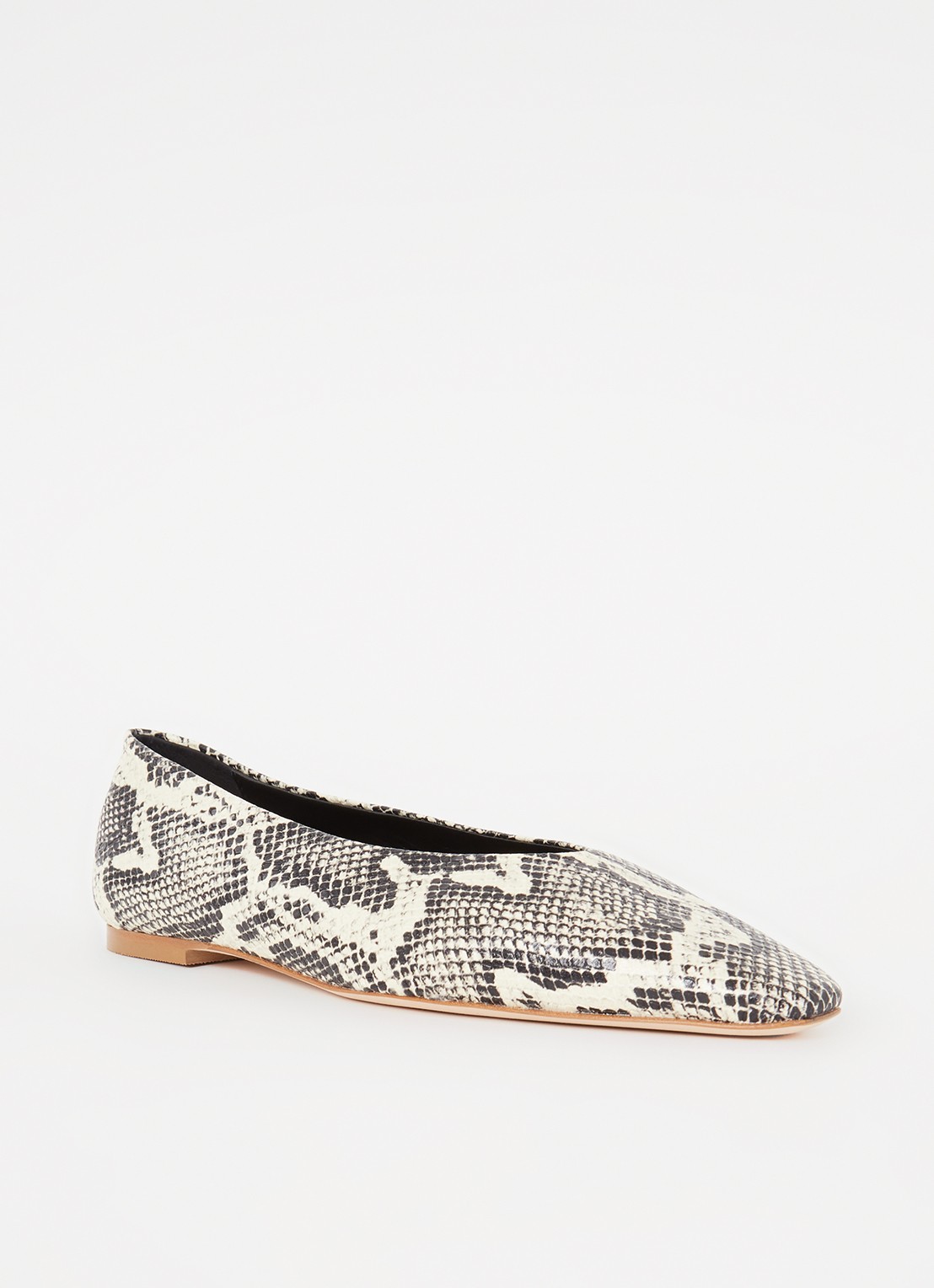 Odare Bilboa ballerina van leer met slangenprint - voorkant 4 gebroken wit