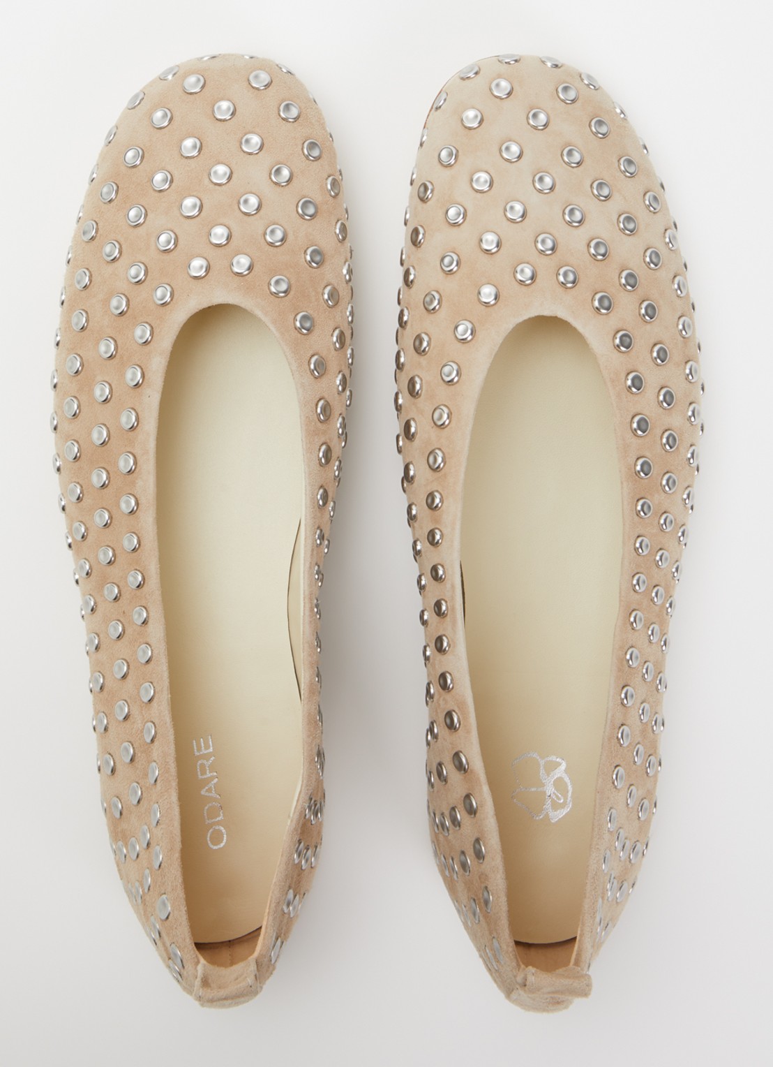 Odare Selena ballerina van suède met studs - detail 2 beige