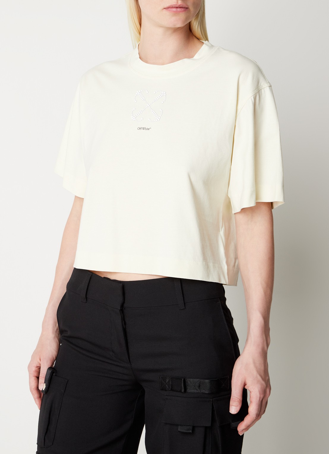 Off-White Arrow cropped T-shirt met logo - detail ivoor