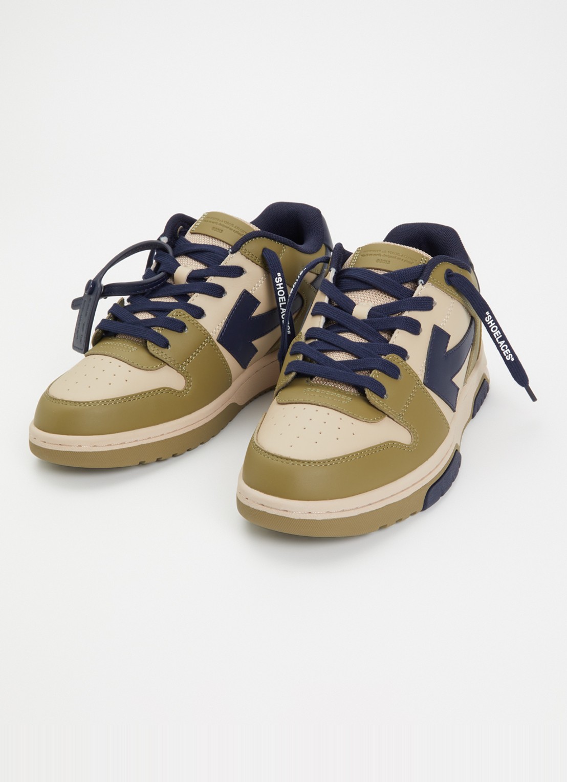 Off-White B-Out Of Office sneaker van leer  - voorkant 4 legergroen