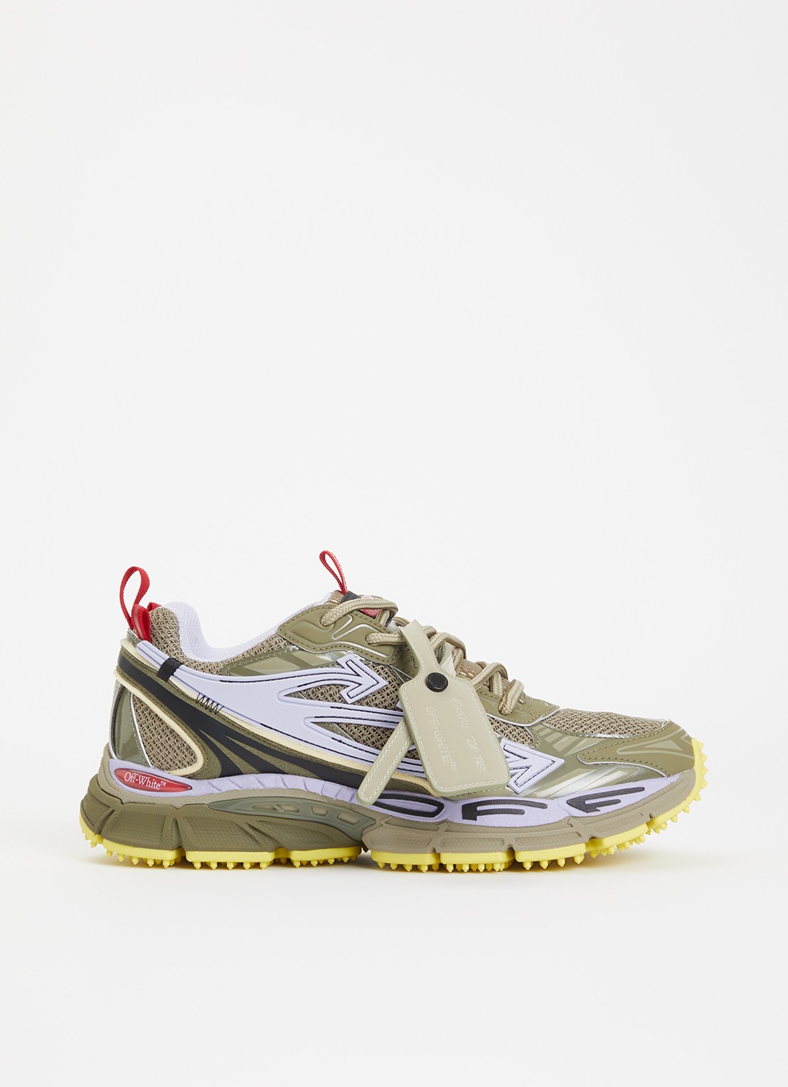 Off-White Be Right Back sneaker met mesh details - voorkant bronsgroen