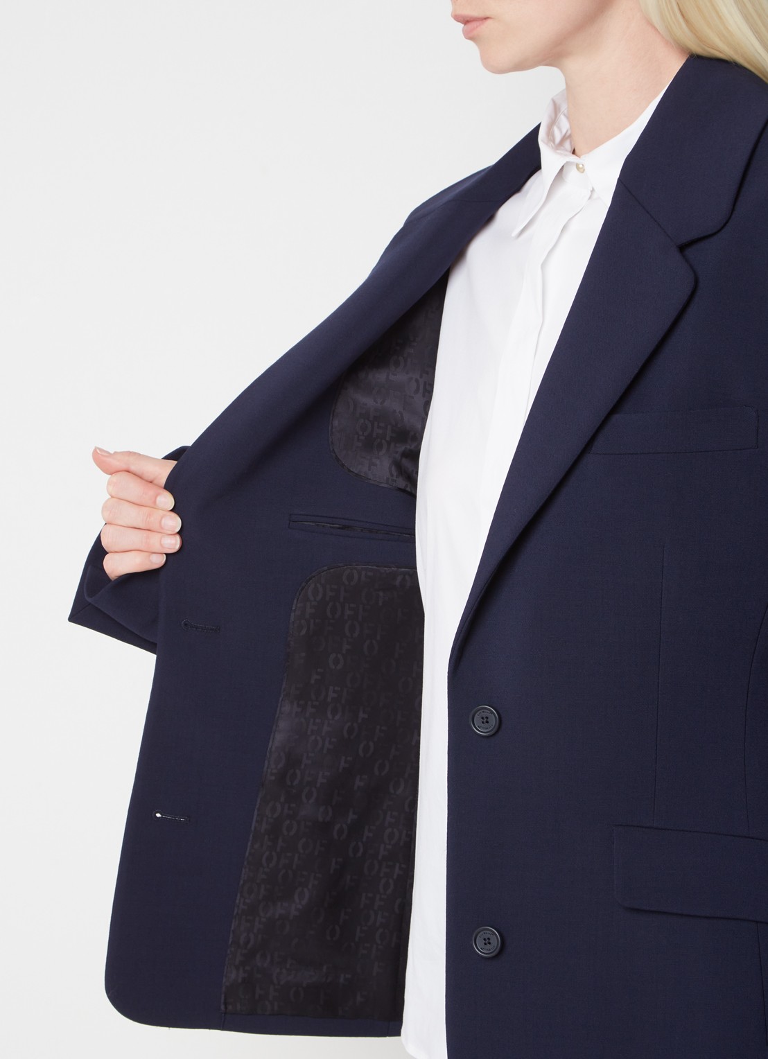 Off-White Blazer van wol met klepzakken - detail 3 donkerblauw