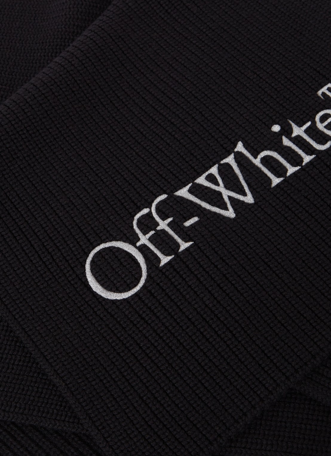 Off-White Bookish gebreide sjaal van scheerwol met logo 175 x 35 cm - detail zwart