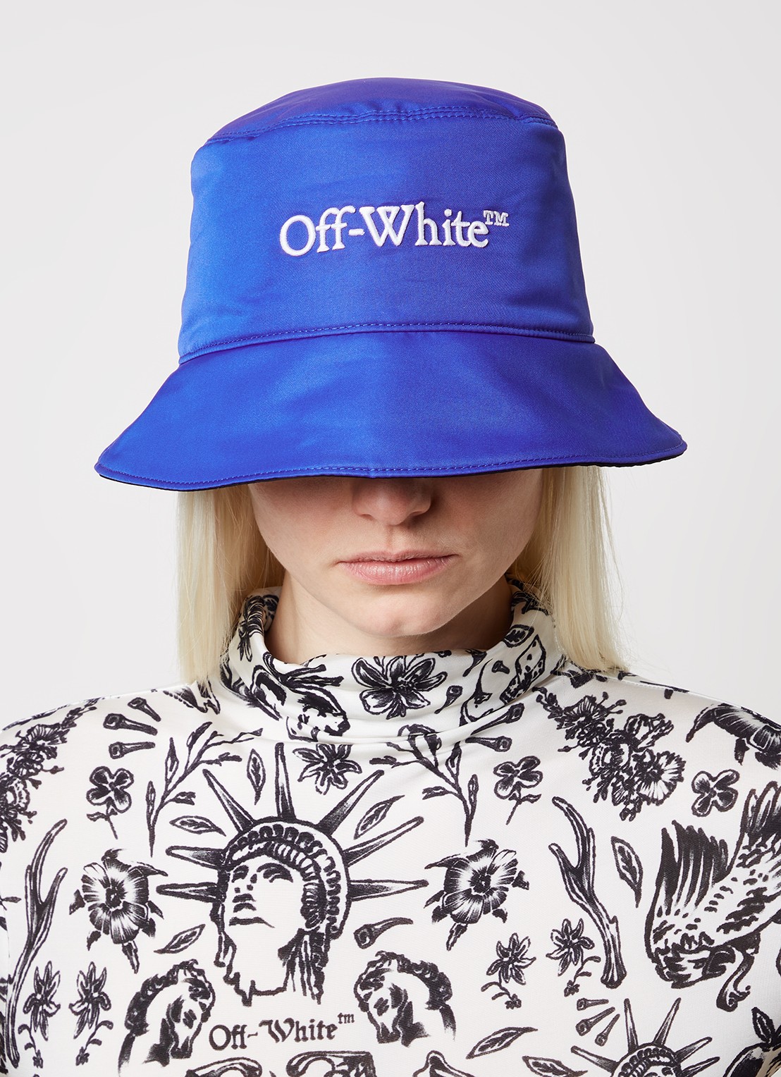 Off-White Bookish Reversible bucket hoed met logoborduring - voorkant 4 kobaltblauw