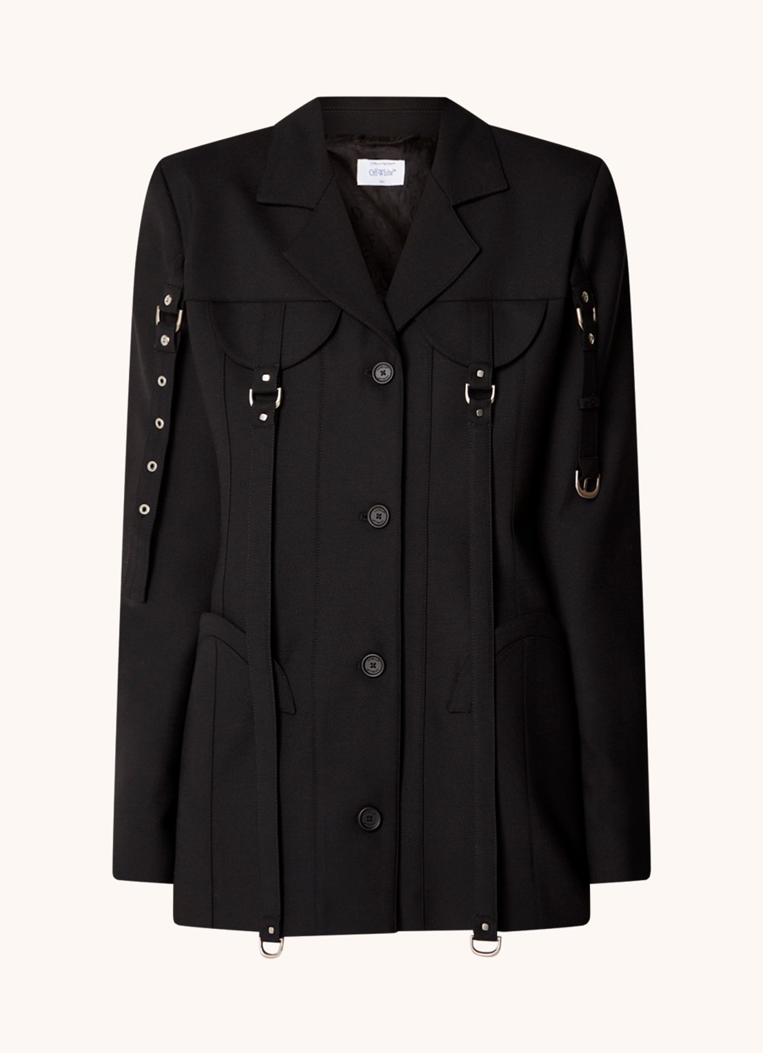 Off-White Cargo jack in wolblend met schoudervulling - voorkant 4 zwart