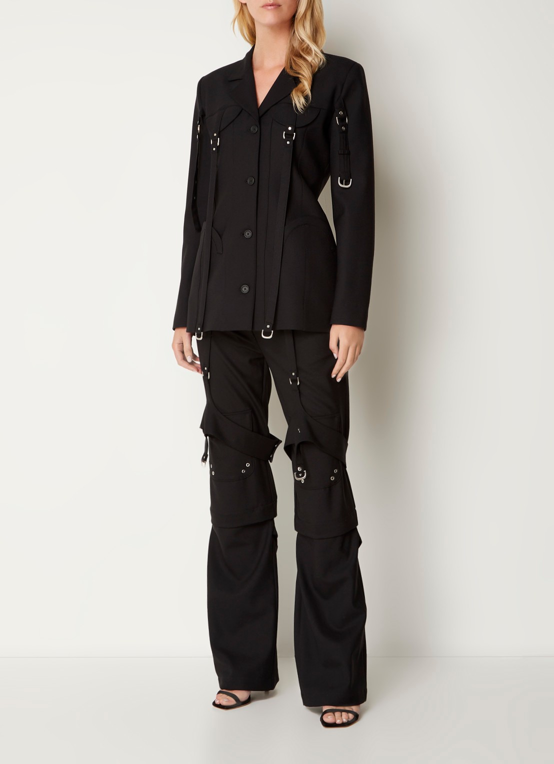 Off-White Cargo jack in wolblend met schoudervulling - voorkant 5 zwart
