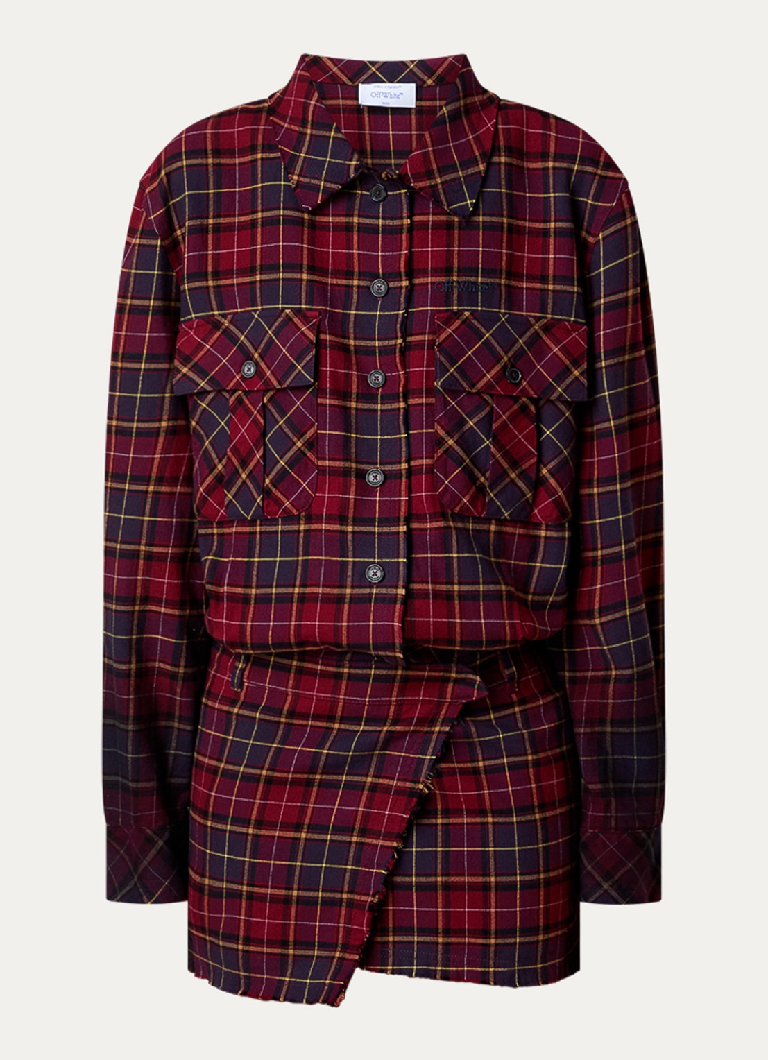 Off-White Check blouse met ruitdessin - voorkant bordeauxrood