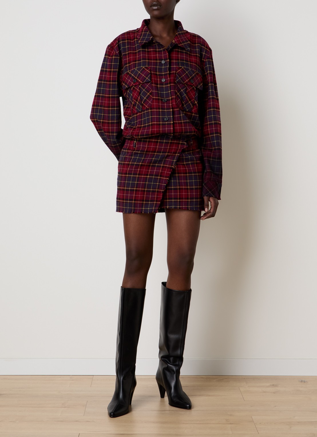 Off-White Check blouse met ruitdessin - voorkant 2 bordeauxrood
